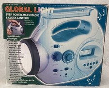 Rare Vintage Johnlite Global Light Radio Clock Lantern Solar Power Hand Crank