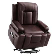 Power Lift Recliner Chair Heat and Massage, PU Leather, Adjustable Back and Legs