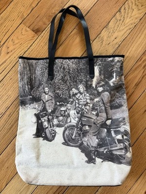 Barbour Racing Riding Biker Motorcycle Shoulder Handbag/Tote Black/White Canvas