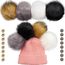 8 Pcs 6 Inch Large Fur Pom Pom Balls for Hats Fluffy Faux Fur Pompom Balls with