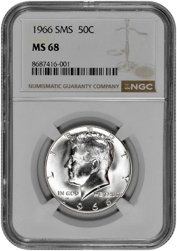 1966 SMS 50c 40% Silver Kennedy Half Dollar NGC Graded MS 68 with New Holder