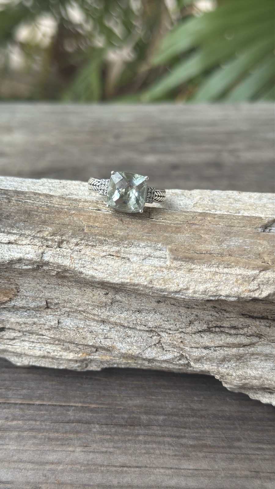 Effy Sterling Silver Ring with Green Amethyst and Diamonds