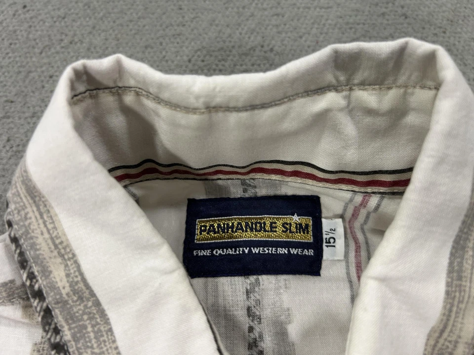 Panhandle Slim Shirt Mens 15.5 Western Pearl Snap Short Sleeve Striped Aztec - Image 3 of 4