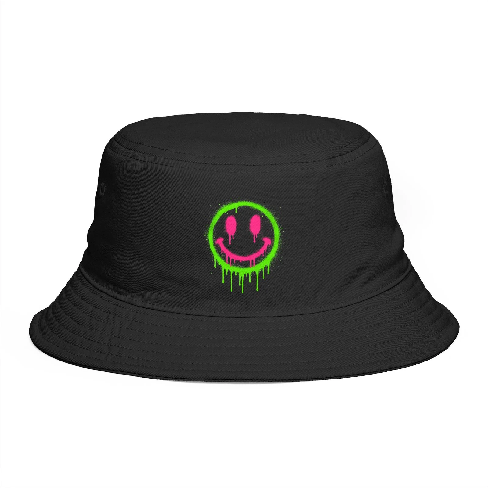 Bucket Hat, Neon Smiley Face Graffiti Hat, Hip Hop Streetwear, Retro 90s Style