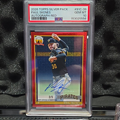 Topps 2026 Series 1 Silver Pack Mojo Paul Skenes Red 2/5 Auto PSA 10