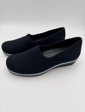 SAS Bliss Tripad Comfort Sz 8.5W Black Stretch Fabric Slip-on Wedge Shoe USA