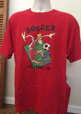 Vintage Soccer T Shirt Jersey 1995 "Soccer Junkie" NUTMEG Red T shirt Adult XL