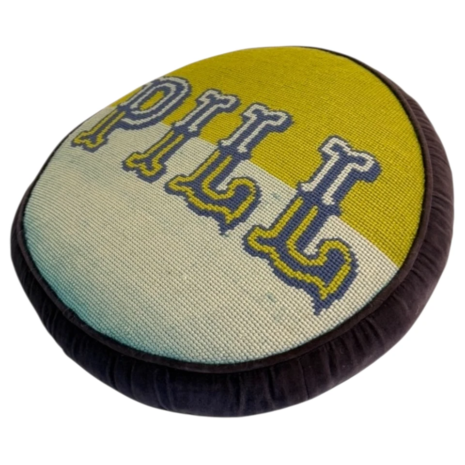 Jonathan Adler Needlepoint Pillow "Pill" Navy Blue Velvet Retired Throw Accent - Image 3 of 4
