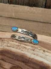 Navajo Made Opal Sterling Stamped Ring Band Size 7.25 Rj1