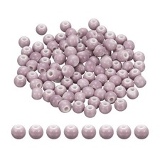 100Pcs 6mm Round Ceramic Porcelain Beads, Mist Pink