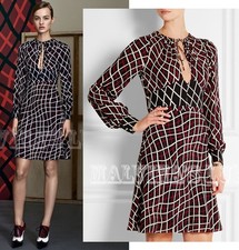 GUCCI DRESS GEOMETRIC WAVED CHECK PRINT SILK $2,700 sz IT 40 US 4