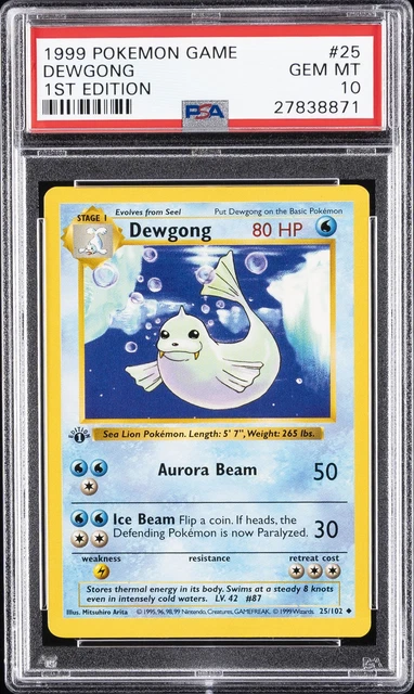 1999 POKEMON GAME 1ST EDITION #25 DEWGONG PSA 10