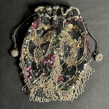 BEAUTIFUL VINTAGE 1920s ART DECO / FLAPPER SEQUINED BEADED RETICULE PURSE