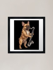 French Bulldog Playing Bass Clarine Framed Wall Art Poster Canvas Print Picture