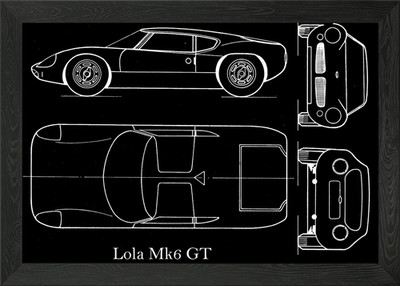 Lola Mk6 GT Bauplan gerahmtes Wandbild Poster Leinwanddruck Bild
