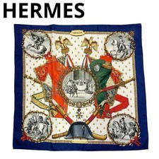 HERMES Napoleon Silk Scarf 90cm White Navy Vintage Authentic Rare Limited
