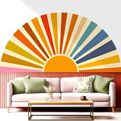 Large Boho Sun Headboard Wall Decals Peel and Stick, Large Vintage Sunshine F...