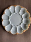 Vintage Anchor Hocking Delphite Blue With Gold Trim Egg Plate
