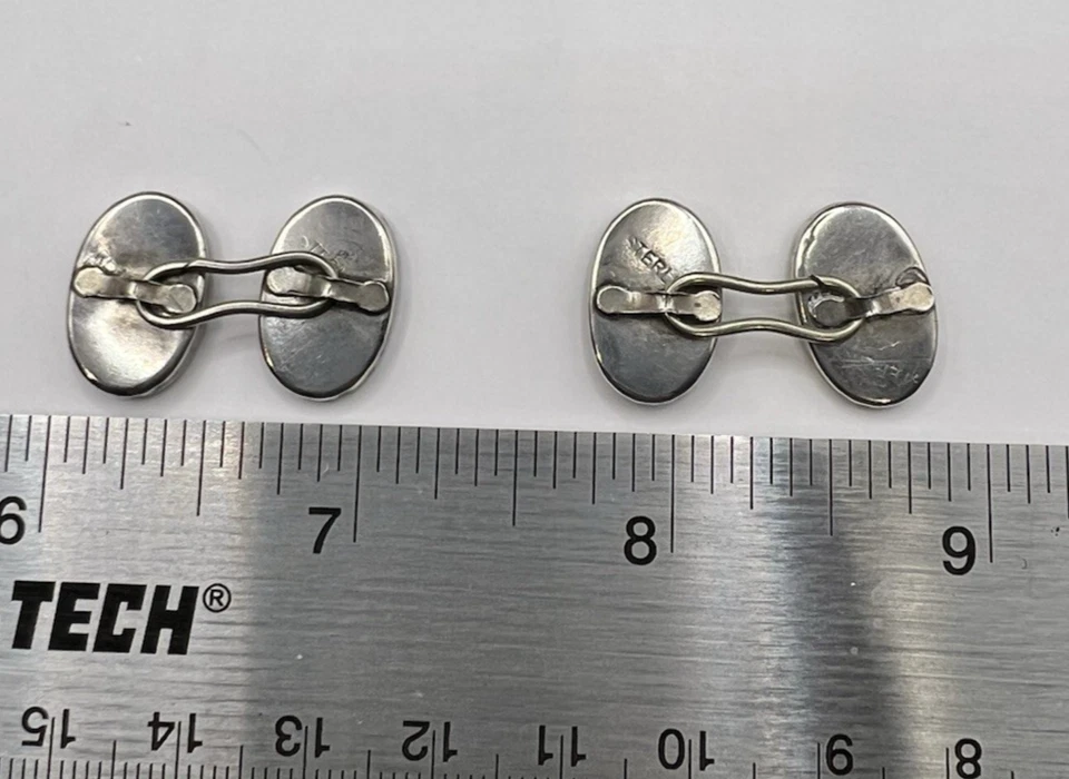 Gemelos vintage de plata de ley y concha de abulón de doble cara Foto 4 de 4