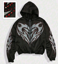 New Luxury Men Diamond Heart Rhinestones Fashion Black Hoodie Zip High Quality