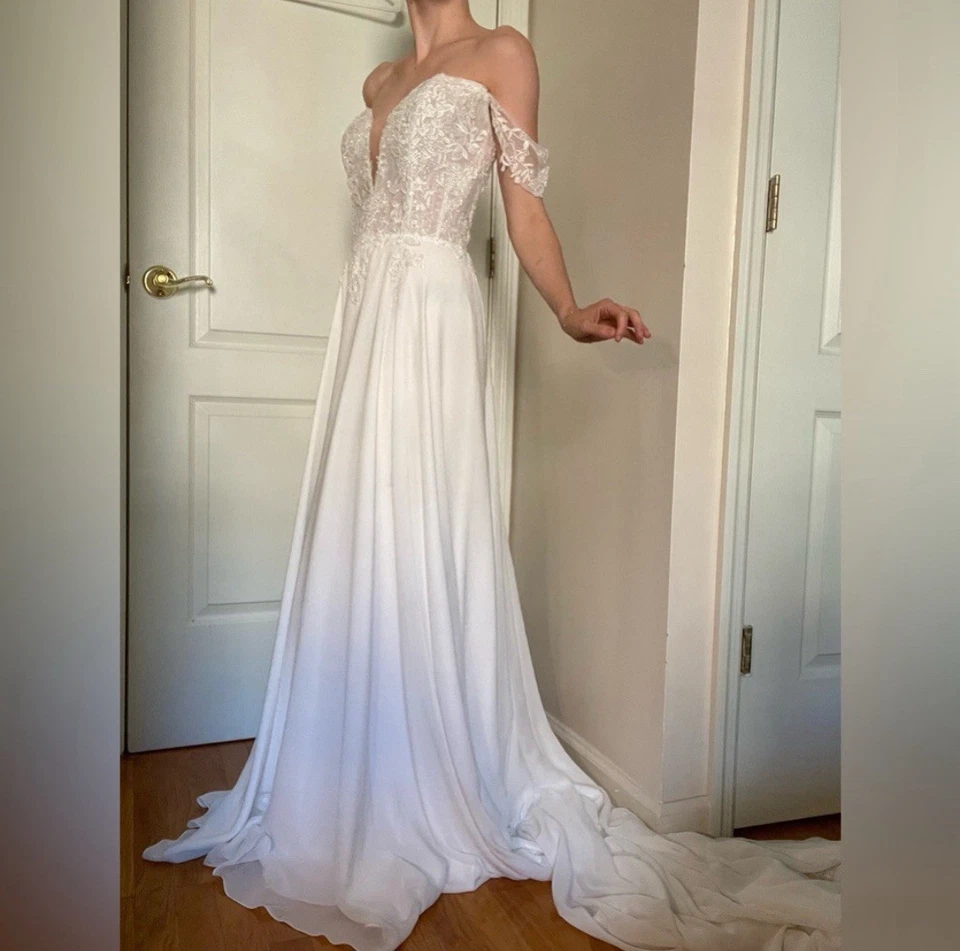 Nuevo sin etiquetas Vestido de novia Calla Blanche blanco de encaje talla 14 vestido de novia diseñador $3,000+ Foto 2 de 4