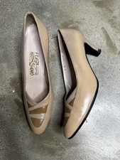 Vintage Salvatore Ferragamo Heels Beige Tan Size 9 Made Italy