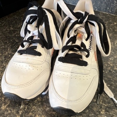 Reebok White Low Top Sneakers Rainbow Stripe Lace Up Athletic Girls