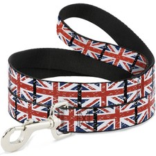Dog Leash 6-FEET United Kingdom Flags Weathered WIDE 1.5"