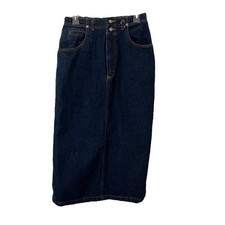 Vintage Jordache 90s Denim Skirt Women Blue Midi Western Jean Size 10 Dark Wash