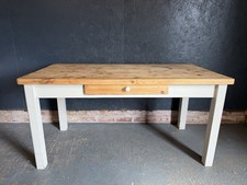 Farmhouse Pine Dining Table White Base Seats Six Removable Legs
