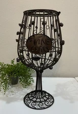 Wine Glass Cork Holder Cage EPIC with Glass Beads, Sculpted Metalwork Size 12"