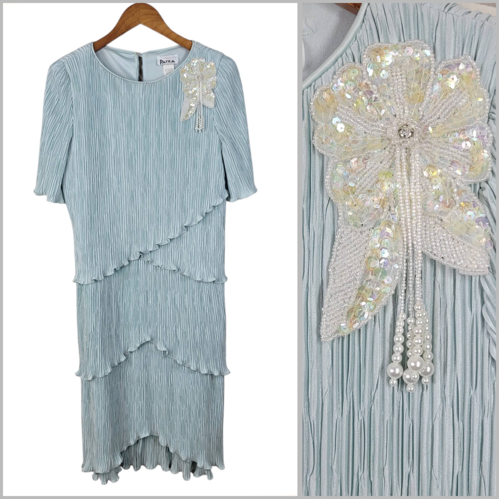 Vintage Cocktail Dress Size 8/10 Special Event Beaded Old Hollywood Layered Blue-image