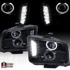 Fit 2005-2009 Ford Mustang GT Black Smoke LED Halo Projector Headlights Lamps