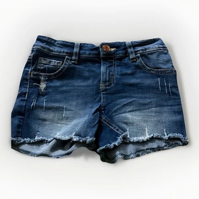 Short en jeans effet used fille pas cher
