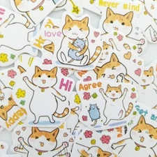 45PCS Happy Tabby Cat Stickers Kawaii Stationery Scrapbooking Diary Stickers