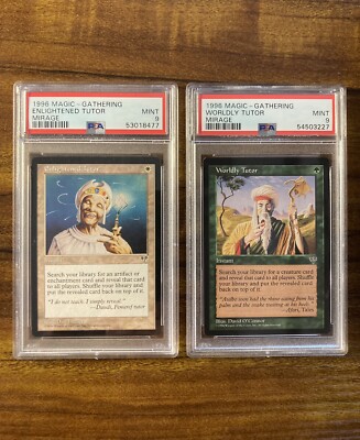 MTG PSA 9 ENLIGHTENED & WORLDLY TUTOR SET Mirage PSA 9 s MINT UNCOMMON Instants