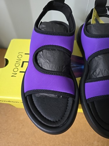 Sandalias Fly London para mujer viola y tela negra planas Reino Unido 4/EUR 37 nuevas con caja - Imagen 3 de 14