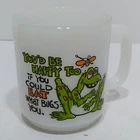 VTG Milk Glass Funny Frog EUC Coffee Mug Rare Great Graphics Colors 1980 USA