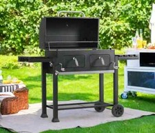 Double-Door Charcoal Patio Grill with Large Cooking Area & 2 Liftable Enamel