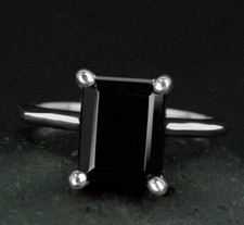 2.60Ct Emerald Cut Black Diamond Halo Lab Created Ring 14K White Gold Plated