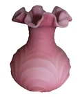 VINTAGE FENTON PINK SATAN RUFFLED DRAPED ART GLASS 8" VASE