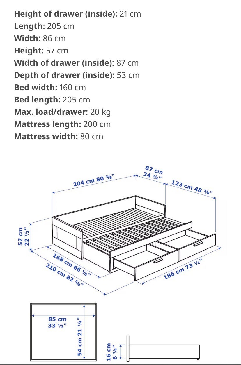 IKEA Brimnes Extendable Daybed with Drawers & 2 Asvang mattresses eBay