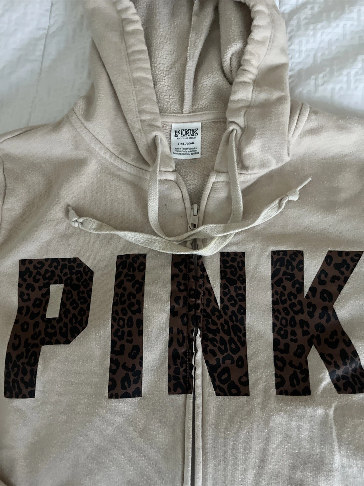UNDERCOVER Felpa con cappuccio e zip intera Victorias Secret rosa beige campus leopardata grande **