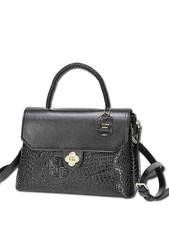 Mc Handbags #1022 Black Croco Embossed 2 Tone Genuine Leather Flap Satchel