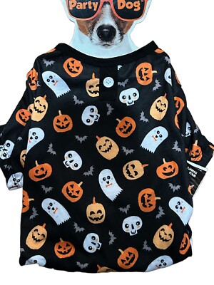 Party Dog Halloween Costume Dog Pajamas Pumpkins & Ghosts Funny Pet LARGE - NEW