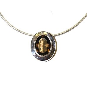 925 Sterling Silver Quartz solitaire gemstone pendant necklace 3.1g ladies 18"