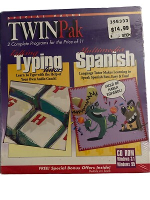 VTG TwinPak Talking Typing Tutor Multimedia Spanish Roms Windows 95 3.1 -