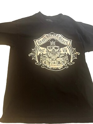 Men s Black Grave Before Shave Bay Rum Pirate Shirt Size Medium Beards