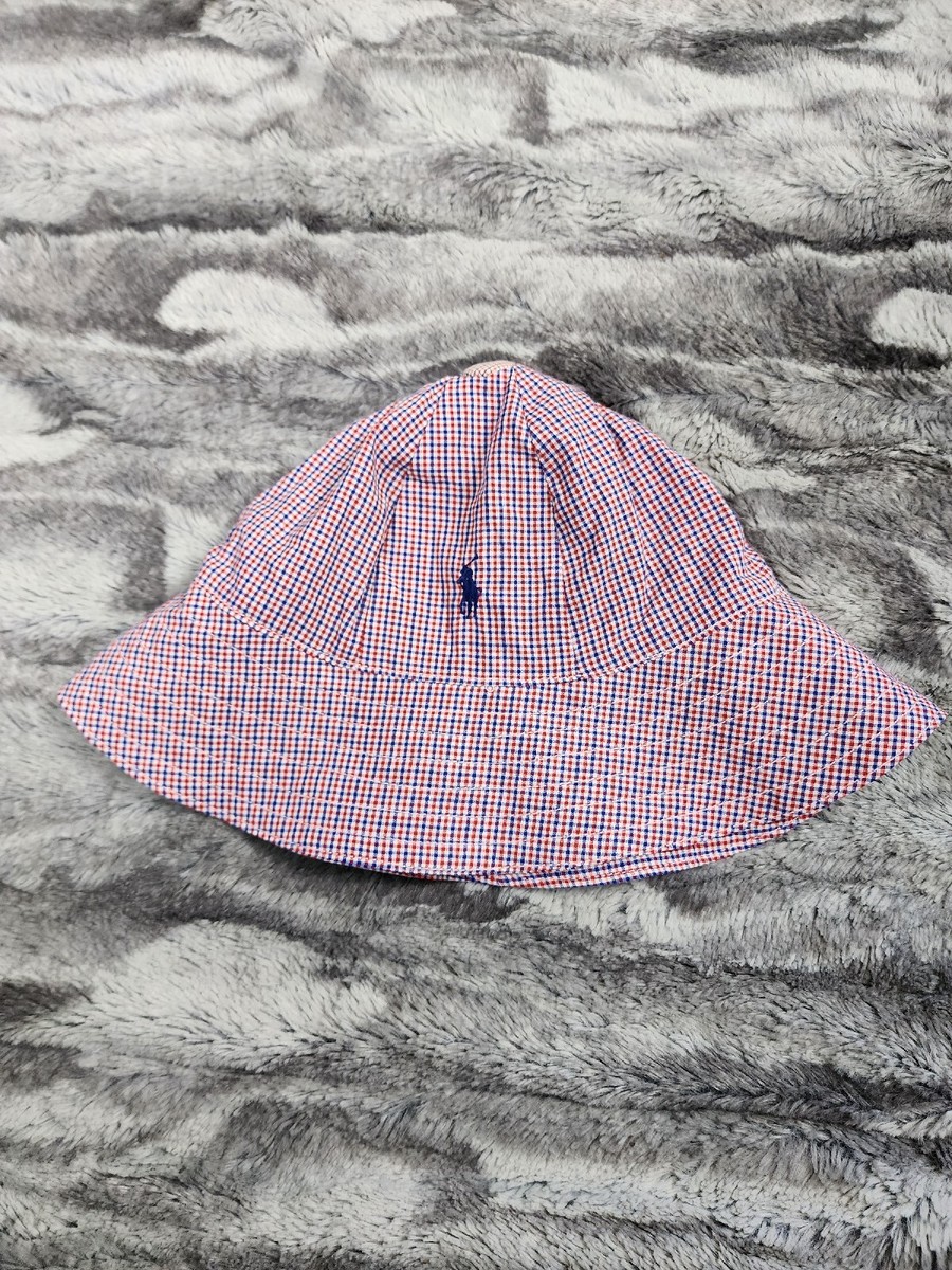 Ralph Lauren Blue Label Red Micro Check Beach Bucket Hat Kids Size