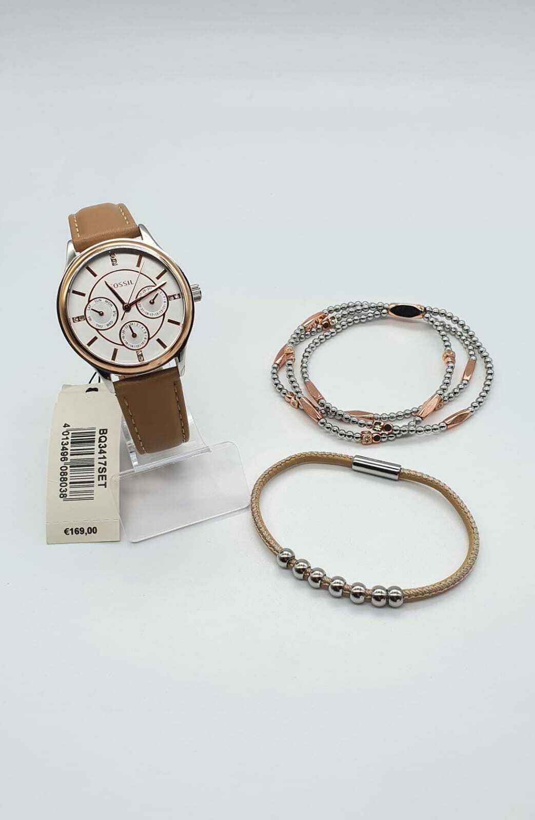 Fossil BQ3417SET 36mm Rose-Goldenes Mineralglasgehäuse mit Braunem  